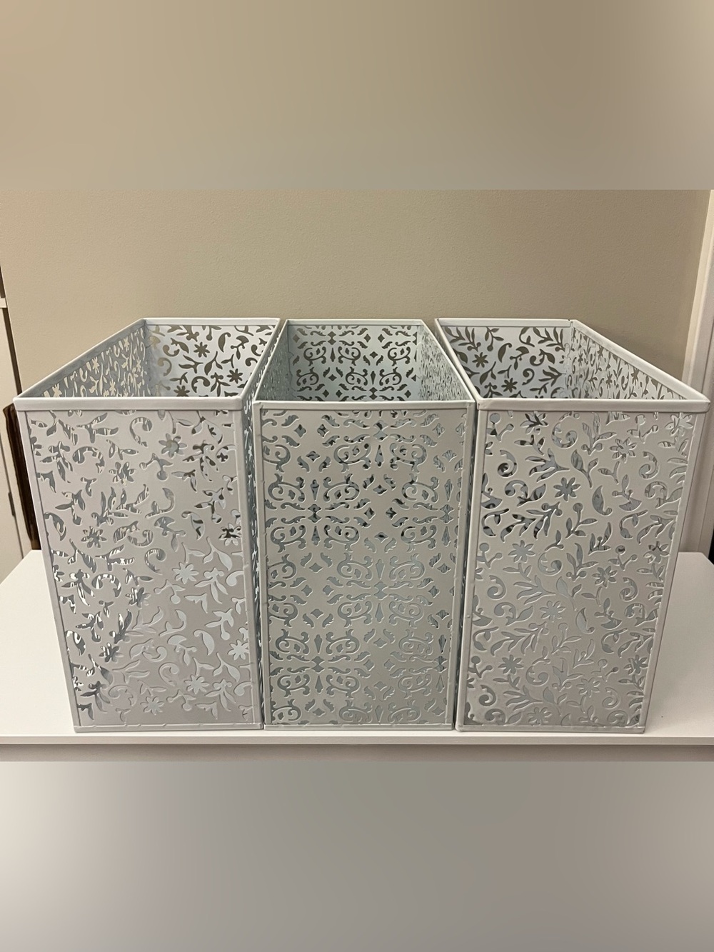3 White Metal Desktop Hanging File Boxes from The Container Store - Like New